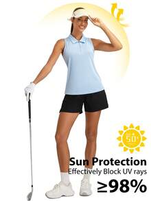 Women's Sleeveless Golf Polo Shirts, Quarter-Zip Tennis Tank Top, Moisture-Wicking Athletic Shirt, Ideal For Tennis, Yoga, And Outdoor Activities - 淺藍色 - 查看 6