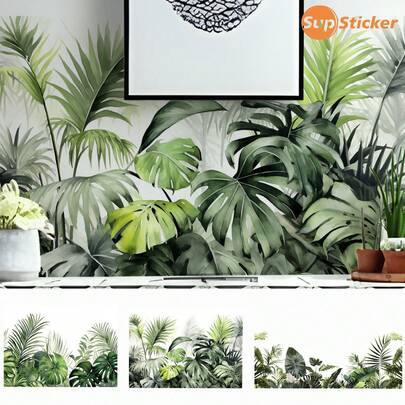 SUPSTICKER Bộ 2 miếng dán tường họa tiết cây nhiệt đới, tự dính, chống thấm nước, chống mài mòn, có thể bóc và dán lên tường, thích hợp trang trí phòng khách, phòng ngủ, phòng học, kích thước 12.79*18.62 inch.