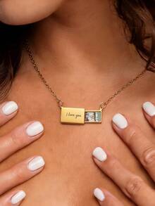 Personalized Heart-Shaped Necklace With Photo, Engraved Heart-Shaped Name Necklace, Minimalist Gift For Mom, Daughter, Couples, Valentine's Day, Birthday, Wedding, Bridesmaid, Jewelry - Multicolor - Style 3 - View 4