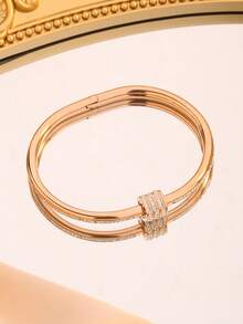 1pc Waist-Shaped Rhinestone Titanium Steel Rose Gold Minimalist Inlaid Crystal Non-Fading Bracelet For Women - Diamond-encrusted Bracelet - View 6