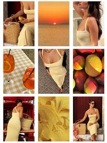 女士休闲无袖中长款修身吊带连衣裙，采用弹力针织面料，铅笔裙设计，适合夏季穿着。 - 黃色 - 查看 4