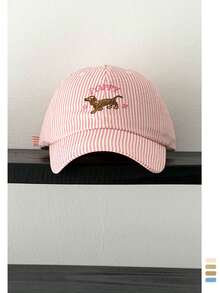 Cute & Energetic Girl, Candy Colors, Dopamine Animal Embroidery, Minimalist Letter Embroidery, Soft Top Y2K Striped Visor Cap, Thin Long Brim Sun Protection 5-Panel Hat, Street Hip-Hop Flat Brim Baseball Cap, Plaid Baseball Cap, American & British College Style Unisex Large Head Circumference Sun Protection Sports Visor Cap,Summer,Beach - Multicolor - View 10