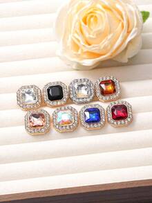 7pcs Colorful Square Synthetic Gemstone & Glass Metal Buttons, Suitable For Women's Jackets, Sweaters, Furs, Uniforms, Elegant Decorative Buttons, DIY Bag & Jewelry Accessories - Multicolor - View 5