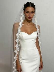 1件手工蕾丝头纱，优雅新娘婚礼头饰，适合婚礼、派对、摄影、情人节礼物 - 彩色 - 查看 4