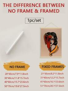 1 Piece Unframed Canvas Poster - Vintage Modern Decorative Art Style Traditional Tattoo Art, Adorned With Heart Motif, Red And Gold Accents - Durable Canvas Wall Decor, Suitable For Bedroom, Living Room, Office/Outdoor - Unique Decorative Gift, Canvas Wall Art - Multicolor - View 2