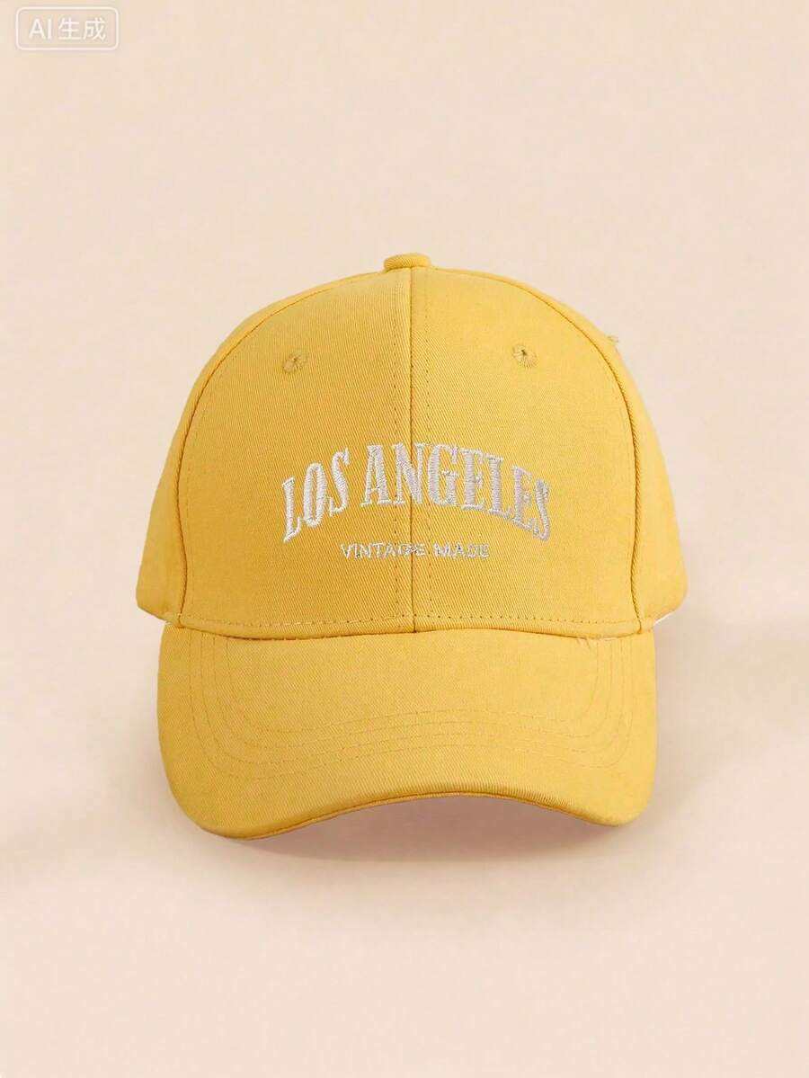 1pc Unisex Kids Embroidered Letter LOS ANGELES Y2K Style Breathable Baseball Cap, Versatile For Outdoor Casual Wear, Suitable For Spring & Autumn - Yellow - View 1
