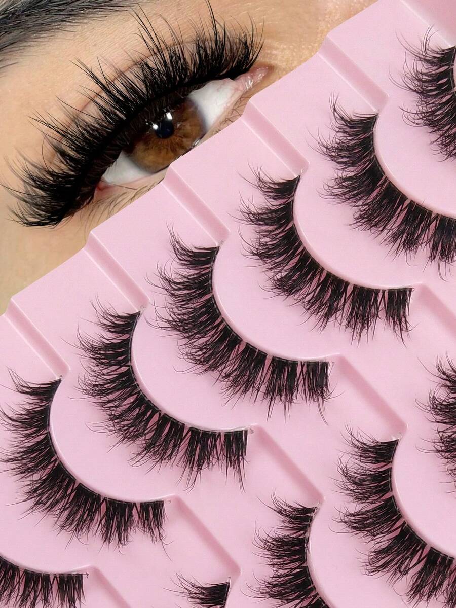 10 Pairs 3D Fluffy Artificial Faux Mink Eyelashes Clear Band False Eyelashes Thick False Eyelashes Curling False Eyelashes 3D Natural False Eyelashes Cat Eye Lashes Volumized Eyelash Extension Makeup Tools Strip Lashes, Lashes, Eyelashes, Fake Lashes