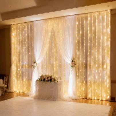 1 zestaw, lampki LED do zasłon, 8 trybów migania z pilotem, zasilane przez USB, romantyczne lampki choinkowe do dekoracji ślubnych, odpowiednie do dekoracji okiennych w domu i sypialni, na ścianę i scenę. Wiszące lampki na imprezę, urodziny, zaręczyny, ślub, przyjęcie, dekoracja, tło.