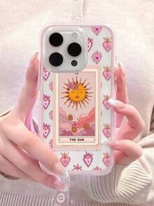 Heart Pattern TPU 1pc Fashionable Personalized Sun & Heart Patchwork Graphic Dual-Tone Transparent TPU Anti-Fingerprint Phone Case, Compatible With IPhone/ 16 Pro Max/16/16 Pro/11/15/15 Pro/15 Pro Max/12/13/14 Pro Max/12 Pro/12 Pro Max/13 Pro/13 Pro Max/14 Pro/14 Pro Max/14 Plus Soft Cover Birthday - Multicolor - View 3