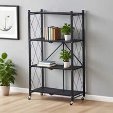 KNERS 3/4-Tier Unassembled Metal Storage Rack With Wheels - Foldable & Portable Multi-Tier Shelves, Classic Design For Home, Office, Garage Organization - Space-Saving Versatile Storage Solution, Storage Shelves, Utility Racks - 彩色 - 查看 6