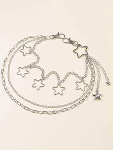 1件装嘻哈三层星形吊坠男士合金腰带，适合夜店派对和日常穿着 - 銀色 - 查看 5