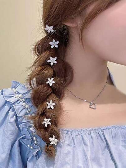 10pcs Fashionable Sweet Floral Crystal Hair Clips For Women