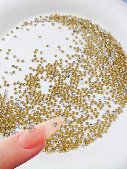 1包（1440颗）迷你透明美甲水钻，圆头底座迷你白色钻石美甲水晶人造宝石，可用于制作鞋子、衣服、包包、手机壳等配饰，以及手工装饰配件、美甲配件、DIY配件、美甲用品。