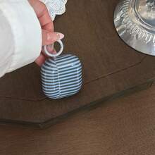 复古蓝条纹挂环耳机保护套，兼容 Pro 2、可爱简约 Apple 4 新款半代女士耳机保护套 - 霧霾藍 - 查看 3