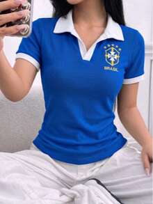 Brazil Polo Shirt, Short Sleeve - 藍色 - 查看 2