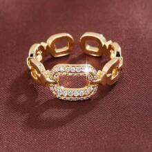 1 Stück verstellbarer luxuriöser goldfarbener quadratischer Kubikzirkonia-Ring - Modeschmuck für Frauen - verstellbare Ringgrößen, dekoratives Manschetten-Design, rostfreier Ring, funkelnde Dekoration, modischer Schmuck für den täglichen Gebrauch, Geschenk für Musikfestivals - Verlobungsring, Ehering - Schmuck für Frauen. Ramadan-Verteilung, Ramadan-Gerichte, Eid Al-Fitr-Geschenk, Eid Al-Fitr-Verlosung - ovaler Ring - Übersicht 5
