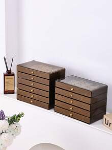 1 buah Kotak Penyimpanan Perhiasan Kayu Walnut Berlapis, Organizer Kapasitas Besar untuk Anting, Aksesori Rambut, Kalung, Cincin, Lemari Pajangan Perhiasan Multifungsi, Meja Rias, Hadiah Rumah Baru - Kayu kenari - View 6