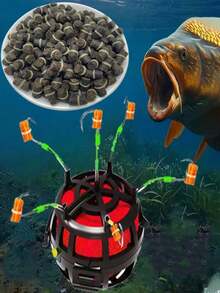 1pc Carbon Steel Anti-Slip Bait Cage, 100pcs Scented Fishing Pellets, Includes 6 Durable Carbon Steel Swivel Hooks, Adjustable Weight Bait Holder, Enhances Fishing Efficiency And Success Rate - Black - View 1