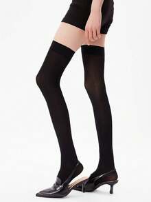 1 Pair Women's Thigh High Compression Socks, Gradient Pressure, Lightweight & Breathable, Closed Toe Non-Slip, Soft Warm Stockings - Multicolor - View 6