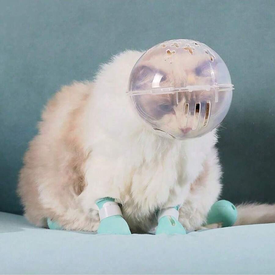 Breathable Cat Muzzle Anti-Bite Anti-Lick Space Helmet Face Mask Cat Head Cap Grooming Accessories - Multicolor - View 1