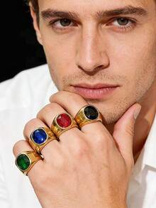 1枚极简男士戒指，简约设计，镶嵌锆石，316不锈钢材质，真空电镀工艺，防水，防褪色，低致敏性，适合休闲和商务场合佩戴。 - 金色 - 查看 1