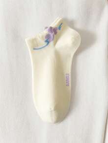 1 Pair Mushroom Bow Tie Boat Socks For Women, Non-Slip & Breathable - White - View 10