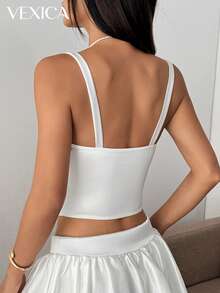 Vexica Women's Sexy & Elegant White Lace Patchwork Camisole Suitable For Wedding Guests, Bridal Parties, And Night Out - White - View 7