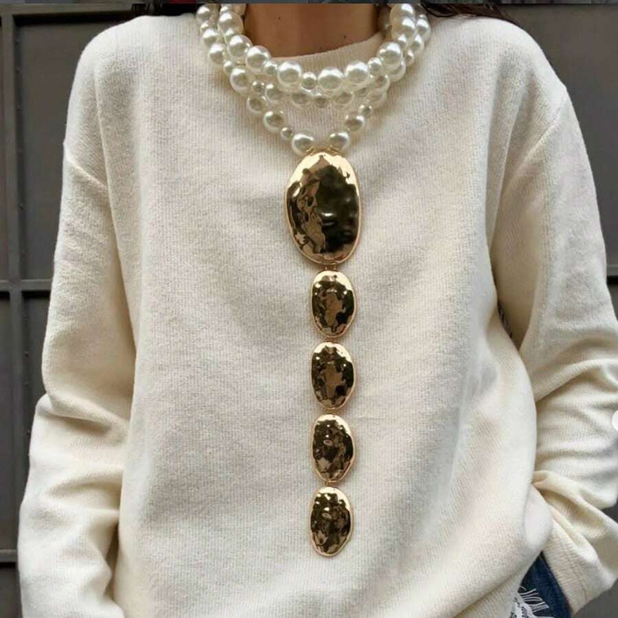 手工女士精致长款吊坠项链,创意串珠颈链,派对礼物 - 長 - 查看 1