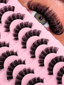 10 pares de pestañas postizas de estilo ruso D Curl con aspecto natural, esponjosas y de falso visón. Pestañas voluminosas y rizadas que dan un aspecto de ojos levantados y foxy. Maquillaje de ojos con pestañas postizas. - Negro - Ver 2