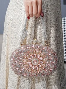 Mini Glitter Sunflower Rhinestone Decor Evening Bag, Handbag For Gala, Party, Formal Dress Accessory - Champagne - View 3