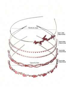 The 4pcs Pink Rhinestone Butterfly Flower Hairband Is Elegant And Beautiful, Making It A Perfect Gift For Dates And Festivals Hair Hoop,Summer,Holiday,Travel - Multicolor - View 5