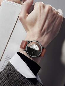 TOMI Fashionable Minimalist Smartwatch For Teenagers, Technology Personalized Hollow See-Through Half-Face Leather Strap Watch - Brown - View 5