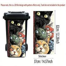 1张可爱猫咪主题垃圾桶贴纸 - 自粘塑料垃圾桶贴纸，尺寸为14.57 x 32.28英寸，易于安装，室内/室外均可使用，适用于室外垃圾桶和室内垃圾桶，游戏主题设计，易于安装的贴纸 - 款式1 - 查看 9