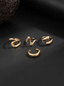 4件套休闲简约几何水滴形金属戒指套装，时尚朋克风男士饰品 - 4件組戒指 - 查看 4