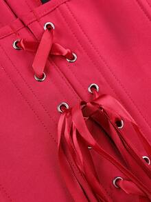 Yuwenier 性感复古酒红色蕾丝拼接吊带露脐短款上衣，金属环系带露背背心，适合生日派对、情人节、音乐节、春夏穿着 - 酒紅色 - 查看 10