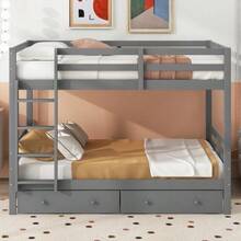 Bunk Bed, 140 X 200 Cm, Children's Bed With Drawers, Storage Space, High Guardrails, Grey - Grey - View 4