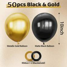 100/50/20pcs Black & Gold 10-Inch Metallic Gold & Black Latex Balloons For Birthday, Retirement, Graduation, New Year Party Decoration - A-1 - View 2