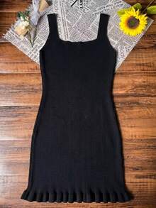 1 chiếc đầm dệt kim ôm dáng cổ vuông mùa hè dành cho nữ, thiết kế viền bèo nhún, thích hợp cho mùa hè, kỳ nghỉ, bãi biển, dạo phố, hàng ngày, công sở, tiệc văn phòng, đi chơi, lễ hội, lễ hội âm nhạc, ngày Valentine, tiệc tùng. - màu đen - Xem 6