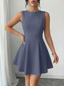PRETTYGARDEN Women's Summer Dresses Elegant Sleeveless Boat Neck A Line  Formal Cocktail Party Wedding Guest Graduation Vacation Mini Gray Blue Dress Club Outfits For Women - 灰藍色 - 查看 3