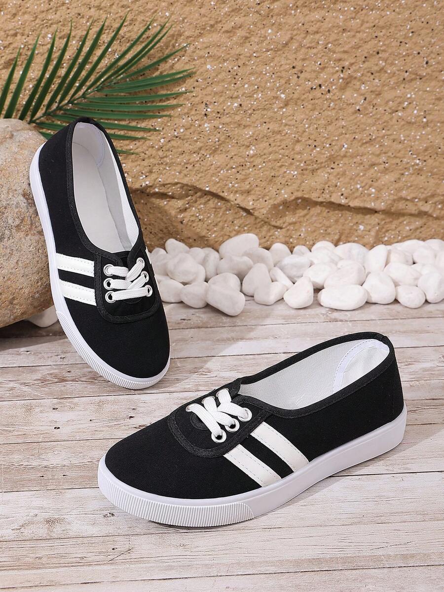 女士时尚滑板鞋，白色运动鞋，豹纹撞色鞋带，低帮厚底休闲户外运动鞋