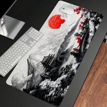 大型水墨中国建筑山云图案电脑游戏鼠标垫，办公桌垫，缝边防滑设计，返校季游戏鼠标垫，办公桌配件，文具，桌面配件，鼠标垫 - 查看 4