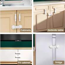 3 Protective Safety Locks - Cabinet Lock, Adhesive Cabinet Latch Lock, Multi Functional Refrigerator Drawer, Garbage Can, No Drilling Required - White - View 4