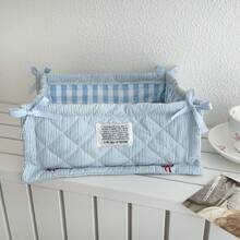 Keranjang Penyimpanan Lipat Bergaris Berlapis, Kotak Penyimpanan Meja Lipat, Tas Kosmetik Ember Pita Kapasitas Besar untuk Rumah, Dekorasi Ruangan - Baby Blue - View 16
