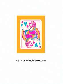 1pc Frameless Queen Of Hearts Card, Colorful Preppy Y2K Print, Pink & Orange Art Poster, Boho Wall Decor, Girly Dorm Art, Retro Funky Wall Art, Vintage Chic Poster For Living Room - Playing Cards - View 15