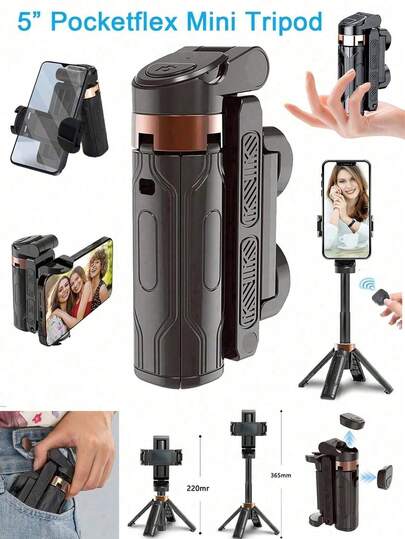Pocketflex Mini Tripod, Aluminum Alloy Material, 360° Flexible Rotation Selfie Stick, One-Button Switch, 3-In-1 Phone Tripod, Retractable Handle, Detachable Remote Control, Pocket-Sized, Ultimate Travel Photography Gear