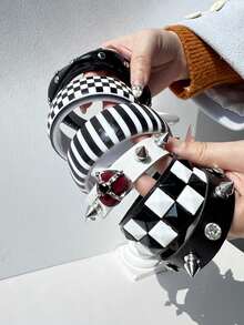 1 chiếc vòng tay sọc đinh tán bất đối xứng tối giản đen trắng, vòng tay charm phong cách punk phù hợp để đeo hàng ngày và dự tiệc. - Nhiều màu - Xem 5