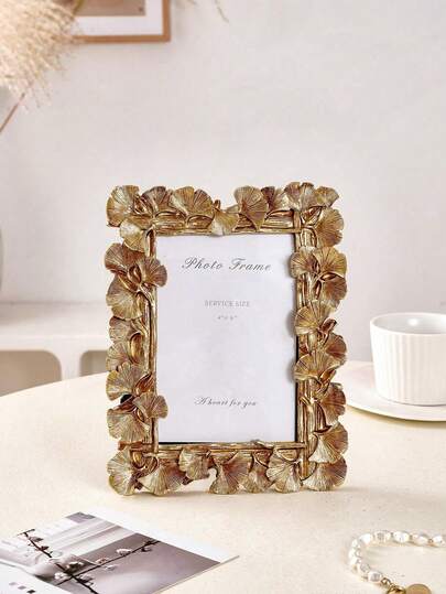 Exhibidor de fotos de boda con hojas de ginkgo doradas, estilo vintage romántico, decoración minimalista de lujo para el hogar, acento de mesa para sala de estar y dormitorio, recuerdo de boda, regalo creativo para mujeres y parejas