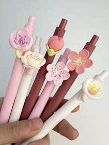 2/6支装 3D可爱花朵黑色中性笔，樱花/桃花笔，创意可爱高品质学生圆珠笔 - 花朵 - 查看 2