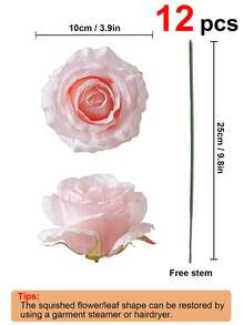 6朵3.9英寸人造丝玫瑰花，仿真玫瑰花束，适用于新娘婚礼、花环、餐桌摆饰、派对、家居和厨房装饰 - 粉色 - 查看 9