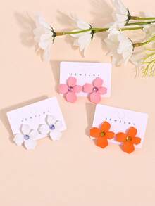 1对简约甜美可爱水钻花朵爱心耳环，多巴胺百搭耳环，适合女性全年日常佩戴 - 耳環 - 查看 1